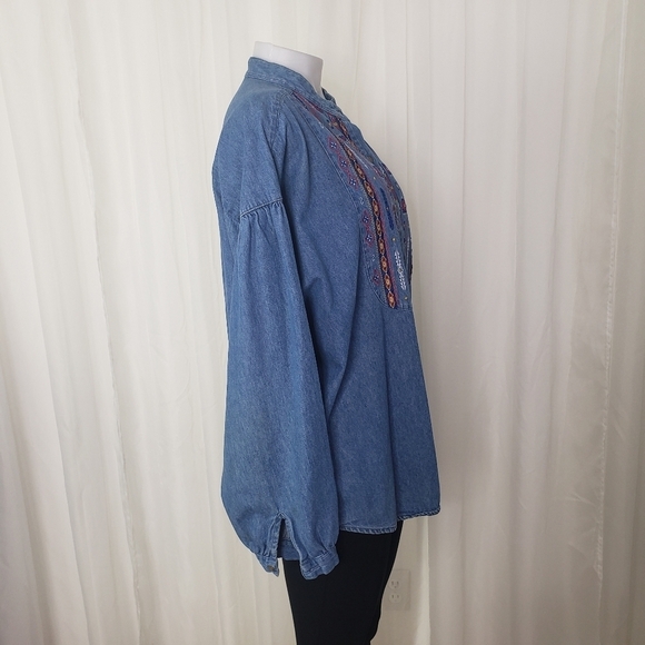 Westbound boho western embroidered denim button down shirt - Picture 4 of 6